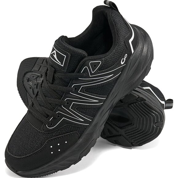 Women's Sneakers Walking Shoes Slip on Cushion Tennis Shoe Workout Gym All Black - Picture 1 of 6